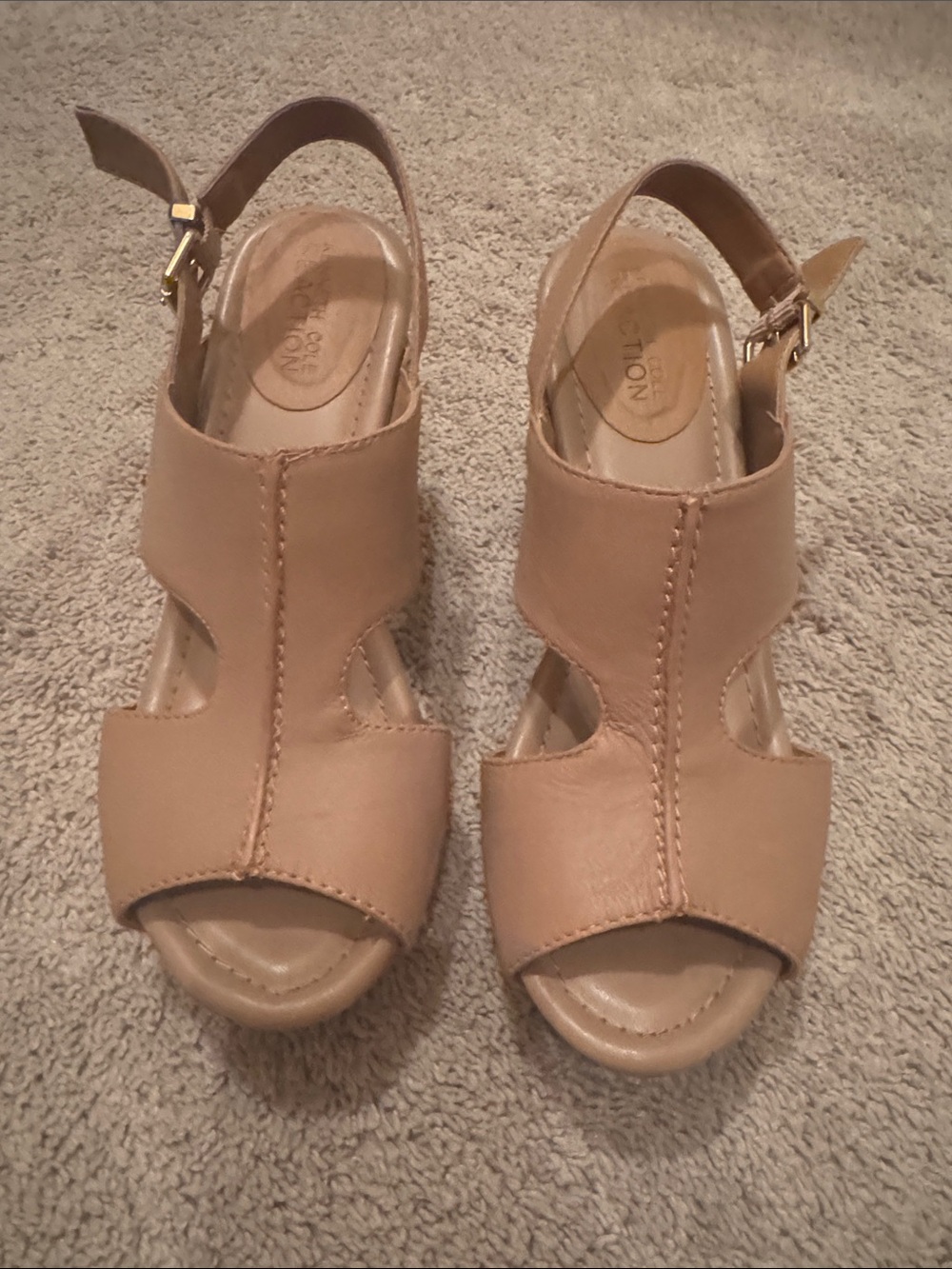 Kenneth Cole Reaction Tan Wedge Sandals with Ankle Strap